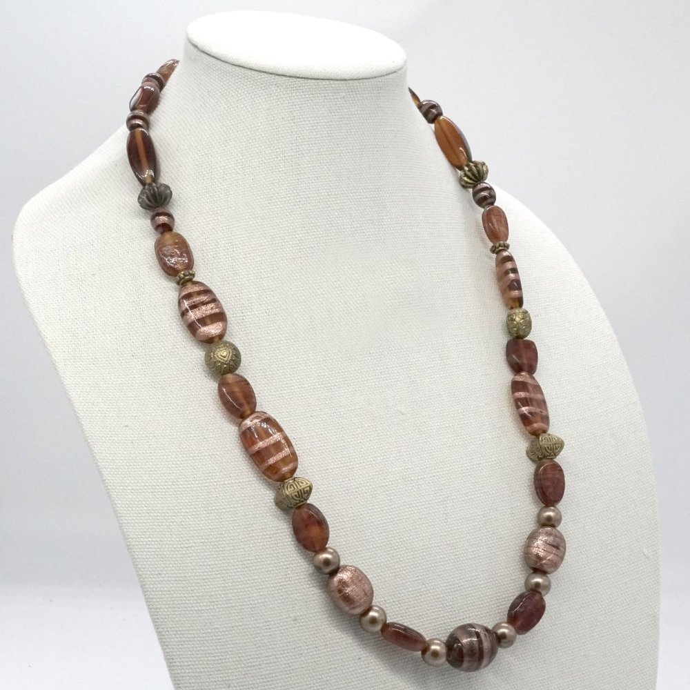 Necklace with Lamp Works Custom Painted Beads. Lobster Clasp. - Picture 1 of 4
